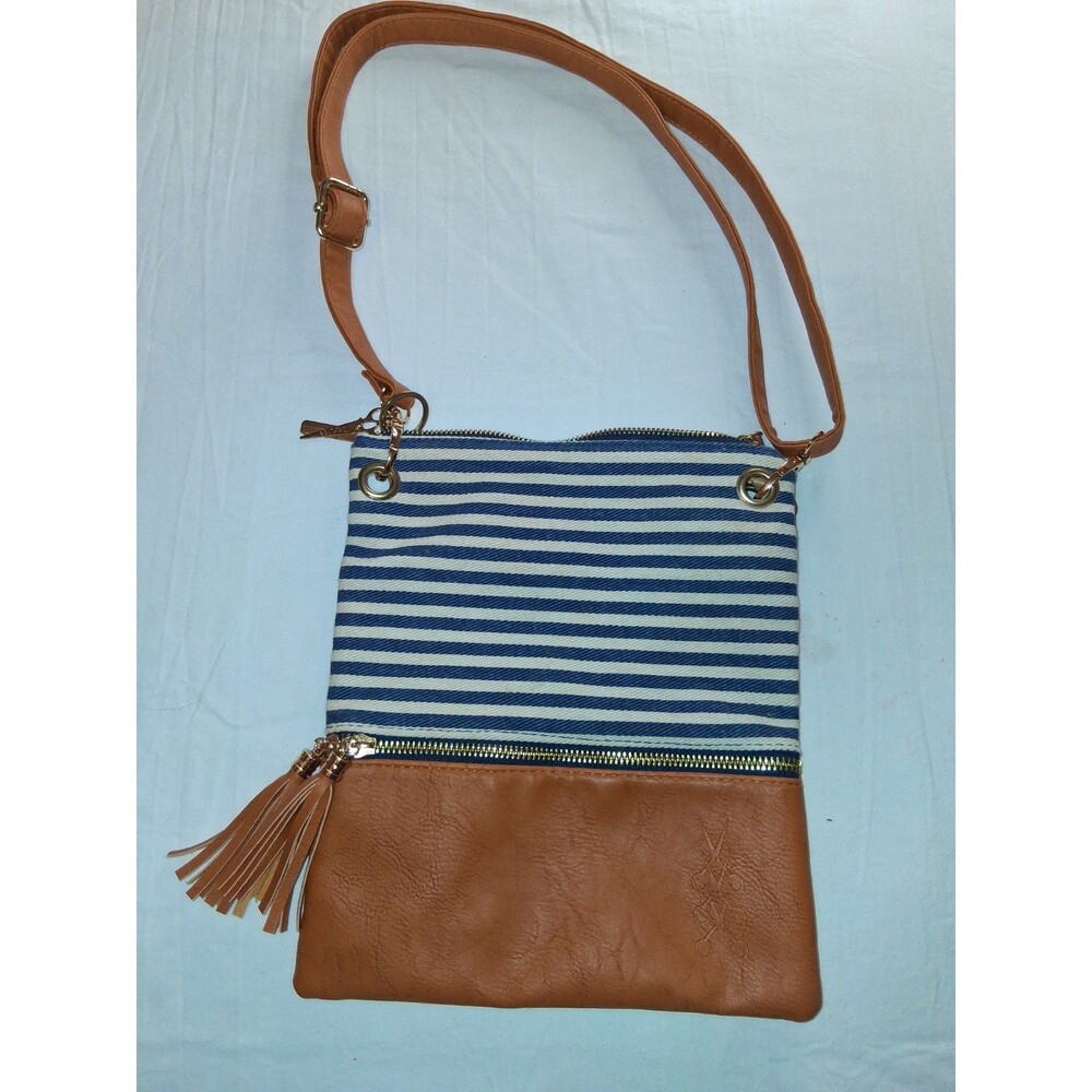 Hair Stylist Club Canvas Crossbody Purse  Striped Faux Leather Bag